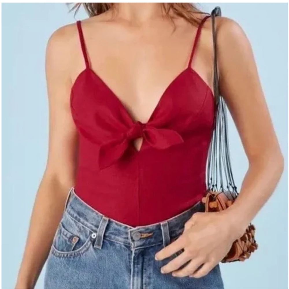 Reformation Red Tie Front Sleeveless Camisole